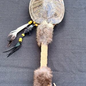 Vintage Native American
Ceremonial Turtle Shell Rattle with Feathers
